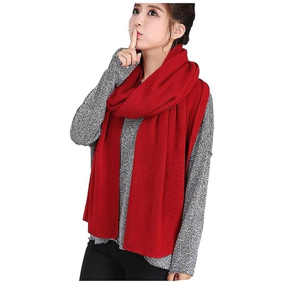 Women's Warm Scarves Long Shawl Winter Wine Red - Picture 1 of 1